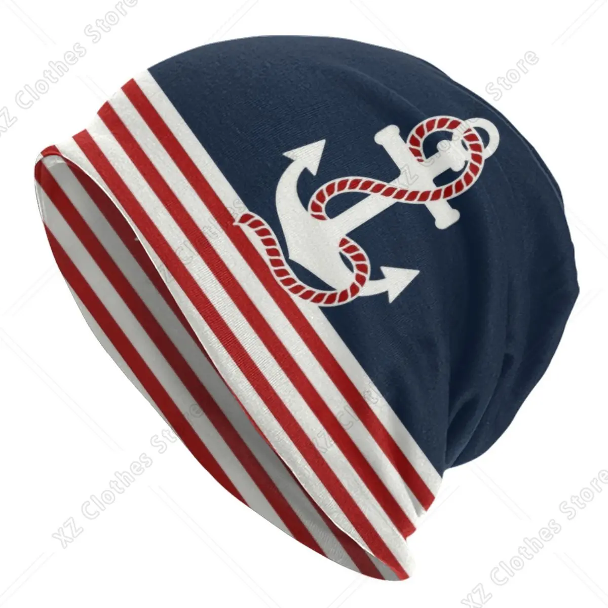 Custom Blue Stripes Nautical Anchor Boat Bonnet Hat Knit Hat Men Women Hip Hop Unisex Winter Warm Skullies Beanies Caps