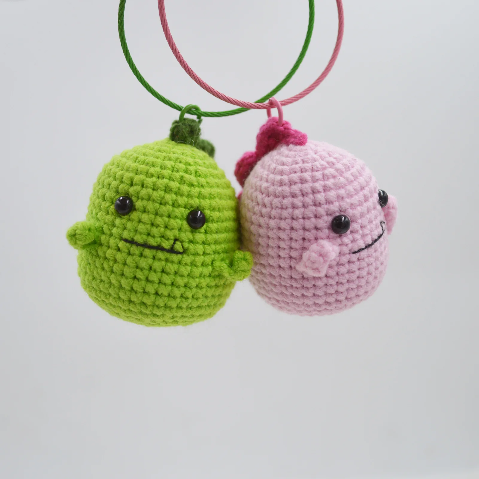 Mini Green and Pink Crochet Dinosaur for Handbag Pendant,knitted Cotton Cute Little Dinosaur,knitting Cartoon  Key Chain Gifts