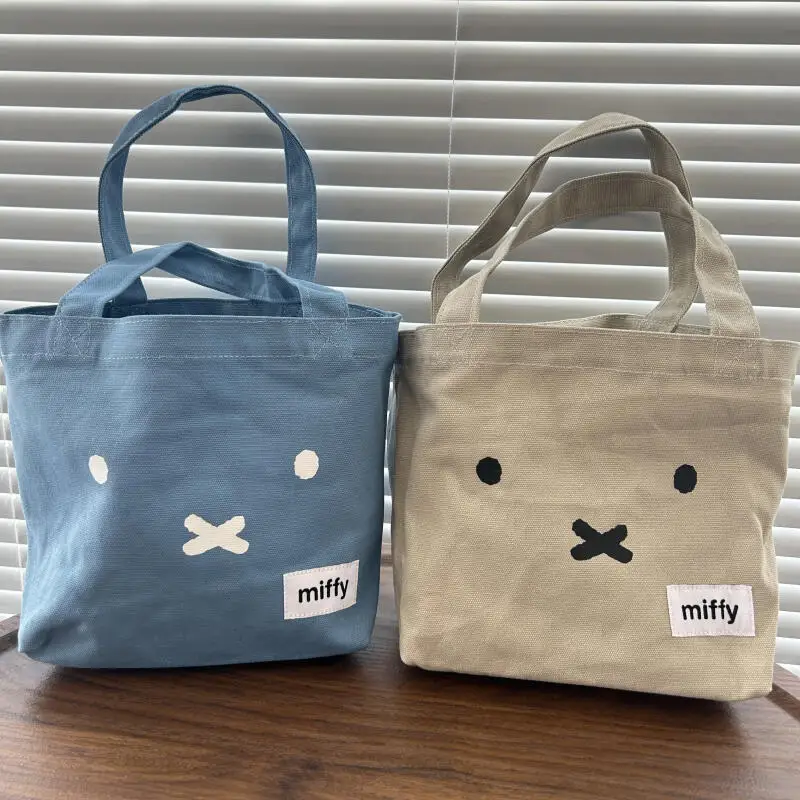 

Сумка через плечо Miffy Kawaii, темно-синяя, с кроликом Миффи, холщовая сумка для бенто, ручная сумка, сумка для покупок, в корейском стиле, с мультяшным аниме-дизайном, подарок для друзей