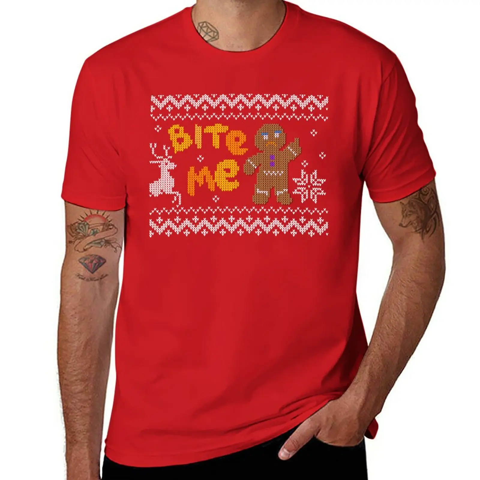 

Ugly Christmas Sweater: Bite Me Gingerbread Man T-Shirt heavyweight t shirts boys white t shirts graphics t shirt Men's t-shirts