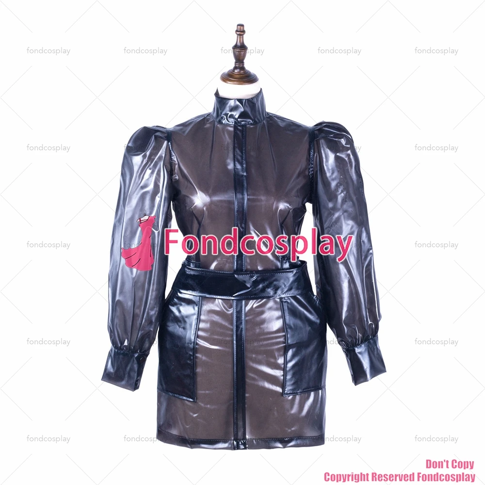 fondcosplay adult sexy cross dressing sissy maid short black clear pvc dress lockable Uniform cosplay costume CD/TV[G2302]