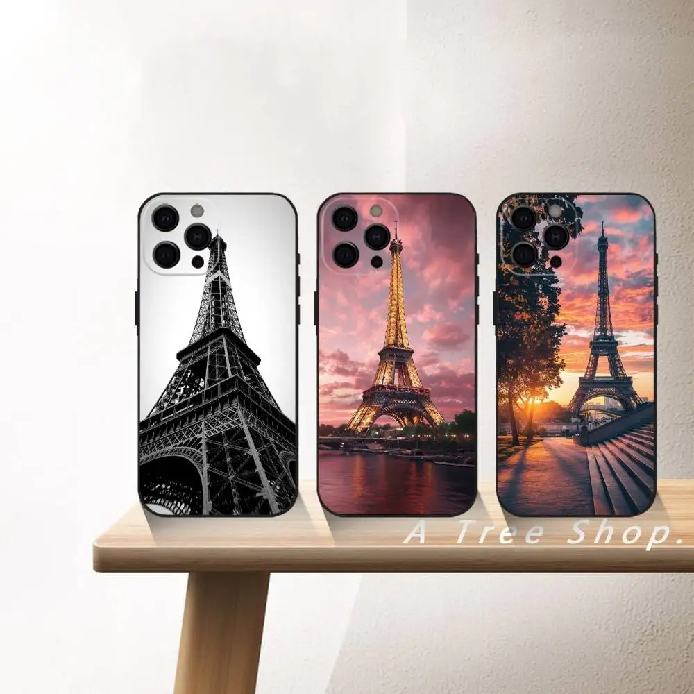France E-Eiffel T-Tower In Paris Phone Case For iPhone 17 16 15 14 13 12 Max Plus Silicone Black Cover