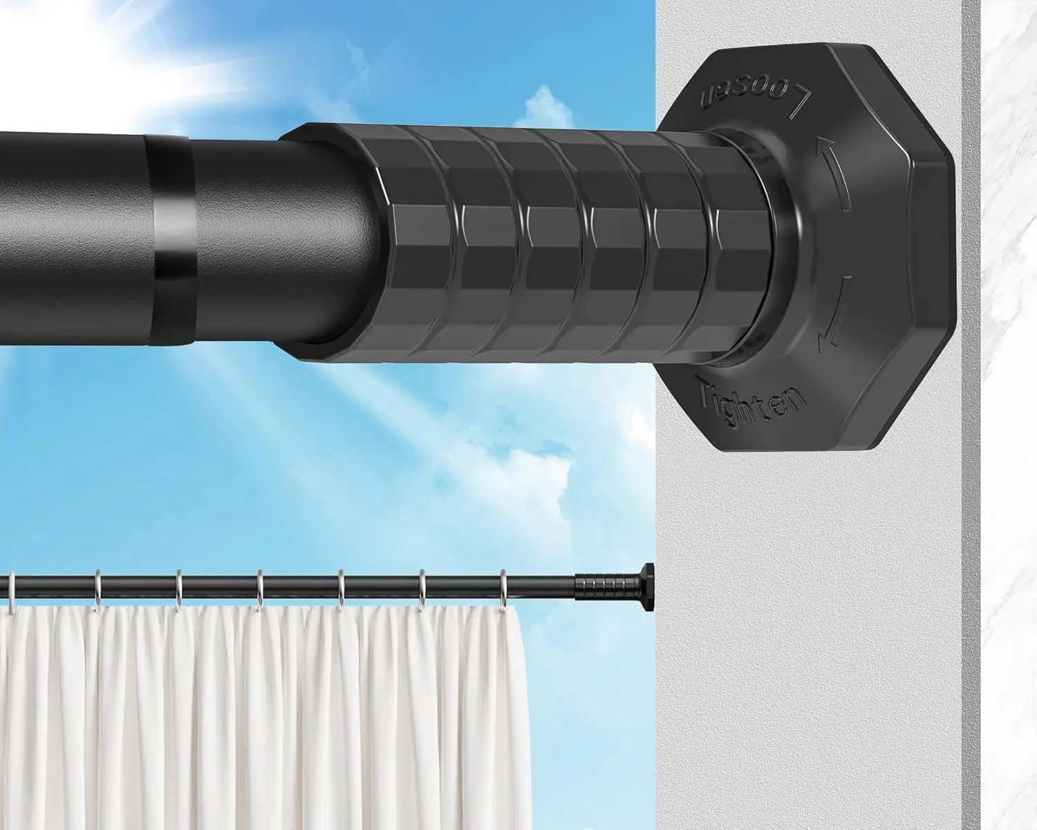 

Heavy Duty Tension Curtain Rod 51-148In, No Drill, Rust-Free, Tool-Free, Black