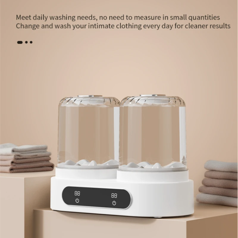 New Mini Double Barrel Laundry Cup Underwear Cleaning Machine USB Non Installation Double Cabin Underwear Sock Cleaning Machine.