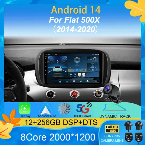 차량용 라디오 멀티미디어 비디오 플레이어, GPS 내비게이션, 무선 카플레이, 자동 스테레오 QLED 헤드유닛, 안드로이드 14, 피아트 500X 2014 - 2020