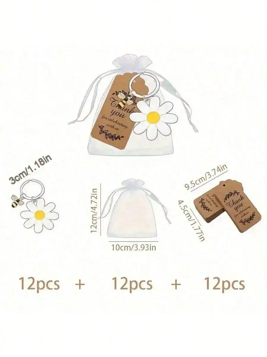 36pcs/12set  Bee Employee Appreciation Gift Cute Bee Keychains Thank You Cards Organza Bag Inspirational Gifts for Coworker
