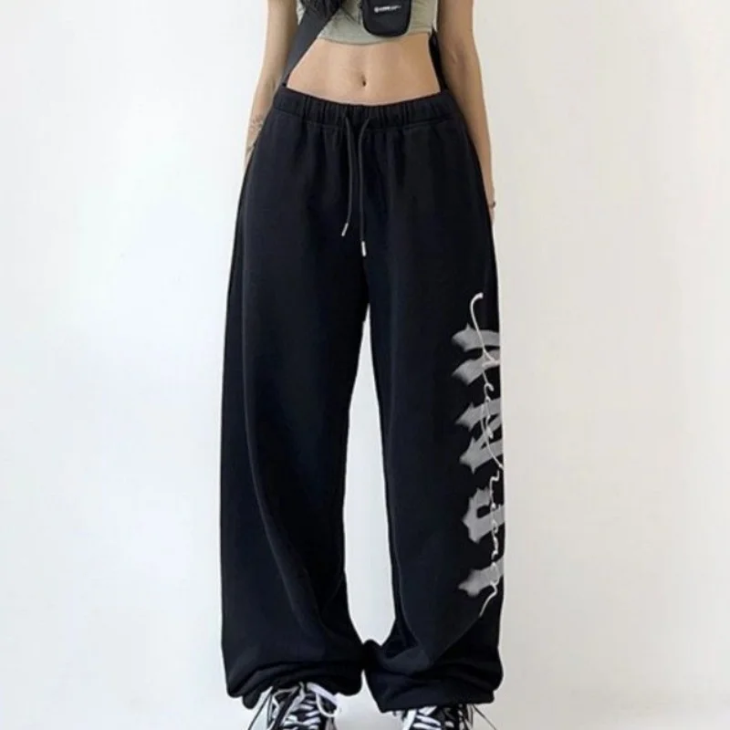 Pantaloni lunghi jazz da donna con coulisse a vita alta Pantaloni casual High Street Y2k Pantaloni hip-hop per abbigliamento sportivo da strada stile americano