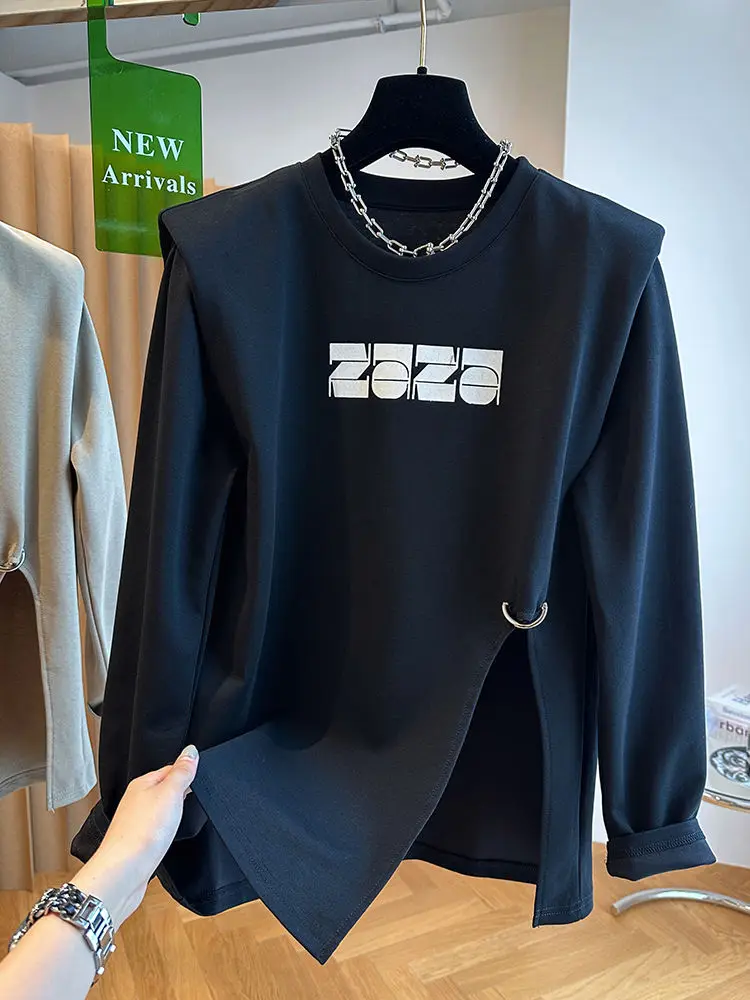 

Мужская толстовка оверсайз в европейском стиле с подплечниками, весна-осень, ретро, повседневная, свободного кроя, с разрезами по низу