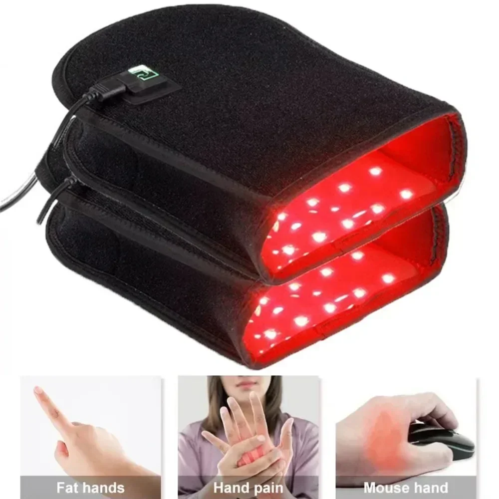 Terapia de luz roja e infrarroja, dispositivo LED de doble cara para alivio del dolor de manos, guante de manopla infrarrojo cercano para artritis,