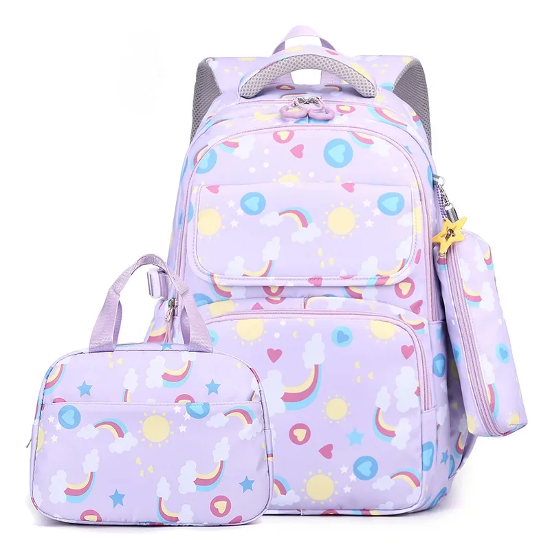 2024 NEW 3pcs/set Printed Backpack Girls Schoolbag High Quality Nylon Book Bag Teenage School Bags with Lunchbag and Pencilbag