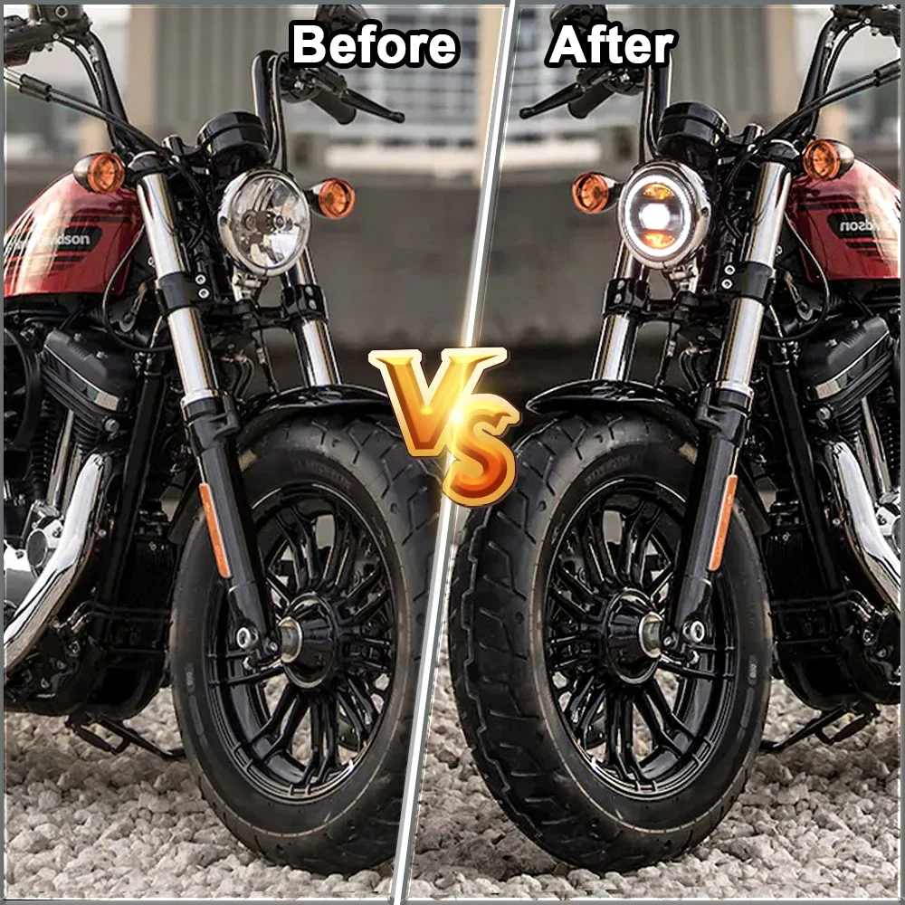 OVOVS 5.75 inch Motorcycle Headlight with White/Yellow DRL Crystal Halo For Harley Davidson Sportster Dyna Street Bob