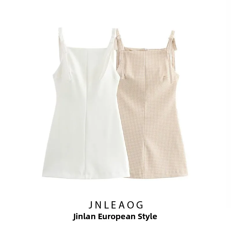 Fashionable Shoulder Strap Bowknot Design Women's Dress JNLEAOG Autumn New Style Midi Dress without Sleeve Polyester Fabric
