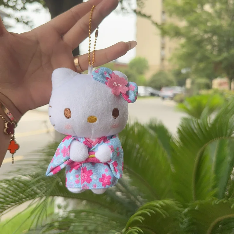 New HelloKitty Plush Toy Matcha Green Keychain Cute Cartoon Kt Cat Glasses Bag Pendant Kawaii Girls Exquisite Accessories Gift