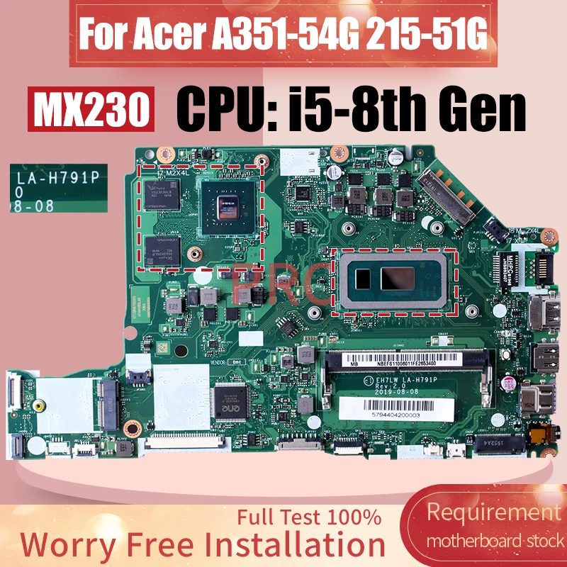 

EH7LW LA-H791P For Acer A351-54G 215-51G Laptop Motherboard i5-8th Gen MX230 NBEFS11006 Notebook Mainboard