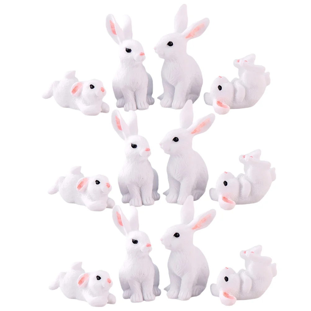 12 Pcs Toy Lucky Rabbit Mini Bunny Shape Decor Miniature Ornament Garden Tiny Statues Micro Landscape White Parent-child