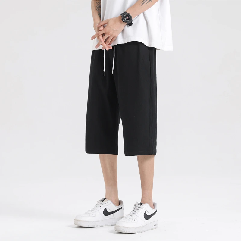 2024 Summer Men's Comfortable Breathable Linen Pants Fashion Sports High Street Seven Quarter Pants Loose Large Hombre Pants