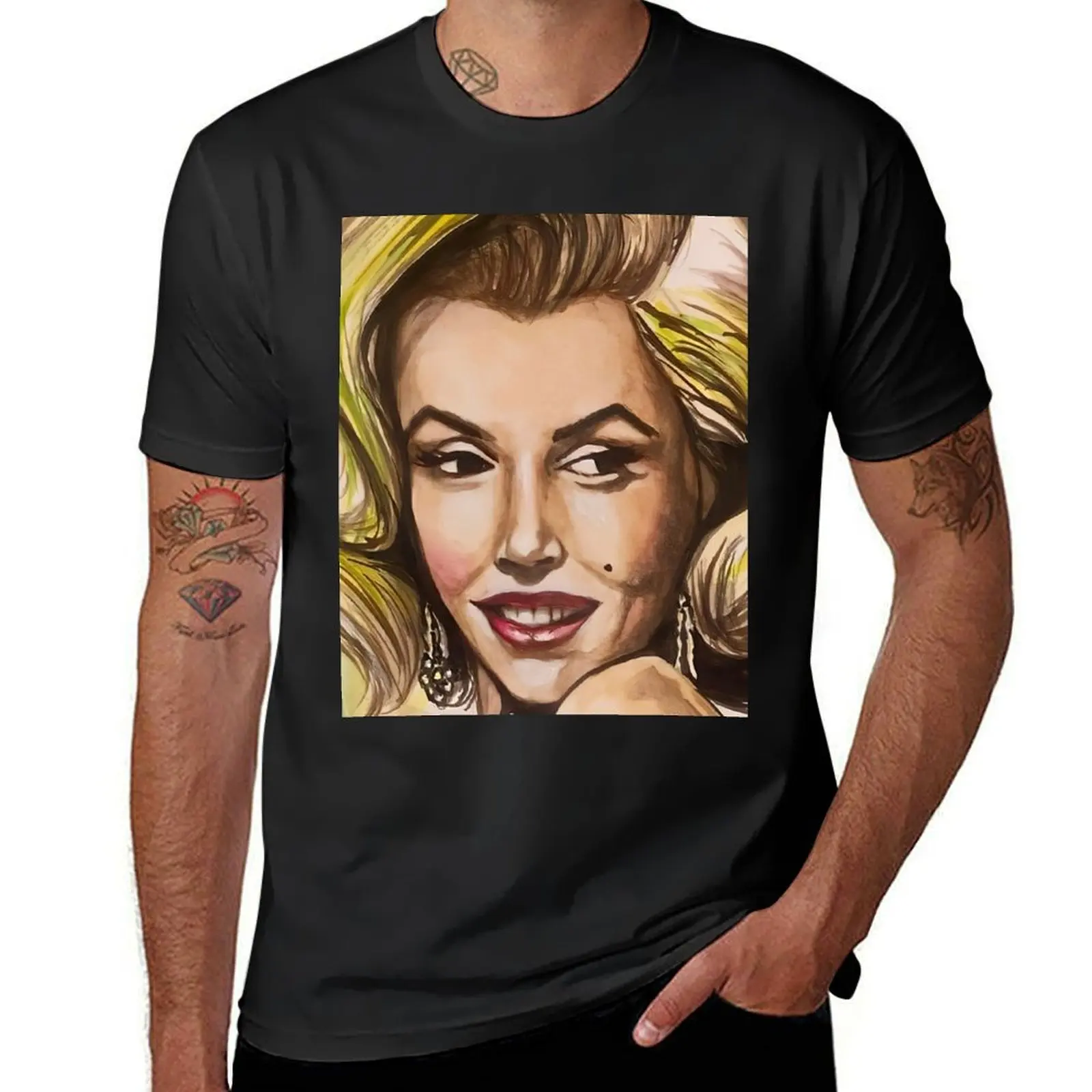 Seductively Charming: Golden Blonde Beauty Captivates with a 1950s Glamour T-Shirt oversized sublime customizeds mens t shirt