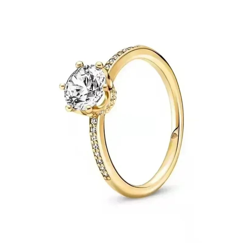 Anello in argento sterling 925 con squisita serie in oro di vendita caldo, anello con corona scintillante a forma di cuore, regalo di gioielli con fascino alla moda