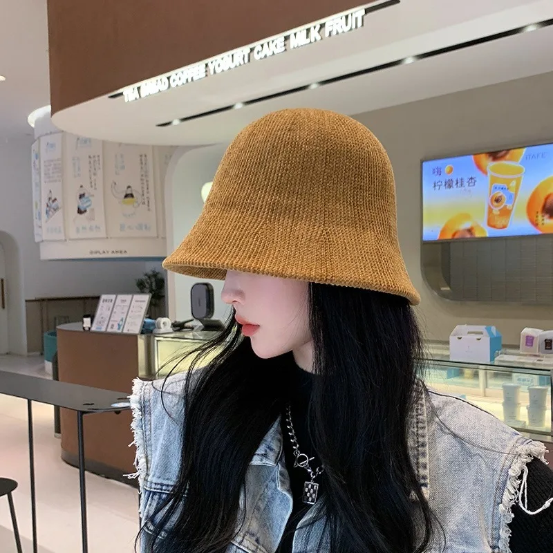 Winter Bucket Hat for Women Solid Color Thickened Warm Cap French Wool Hat Lady Panama Outdoor Hiking Knitted Fisherman Hat