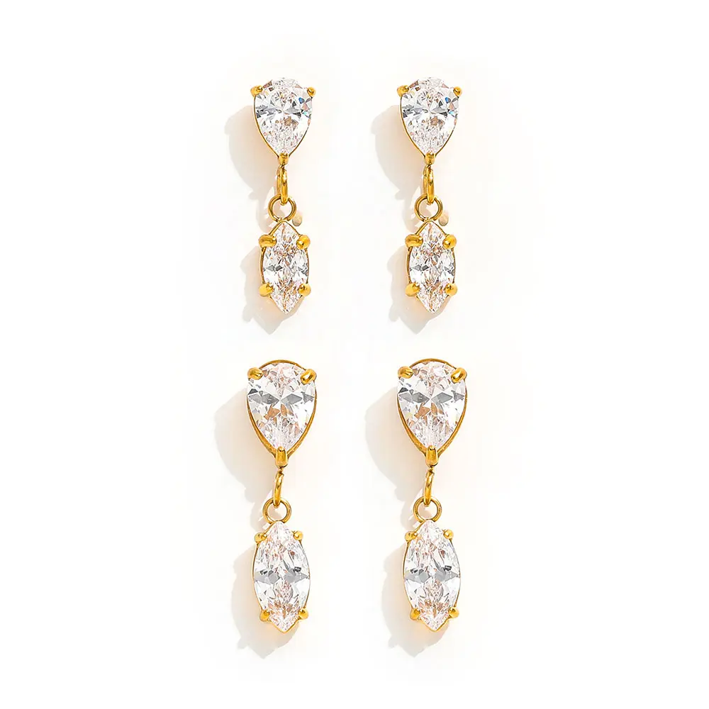 

JOOLIM Jewelry High End PVD Wholesale Waterproof Fashion Teardrop&Oval Zirconia Dangle Stainless Steel Hoop Earring for Women