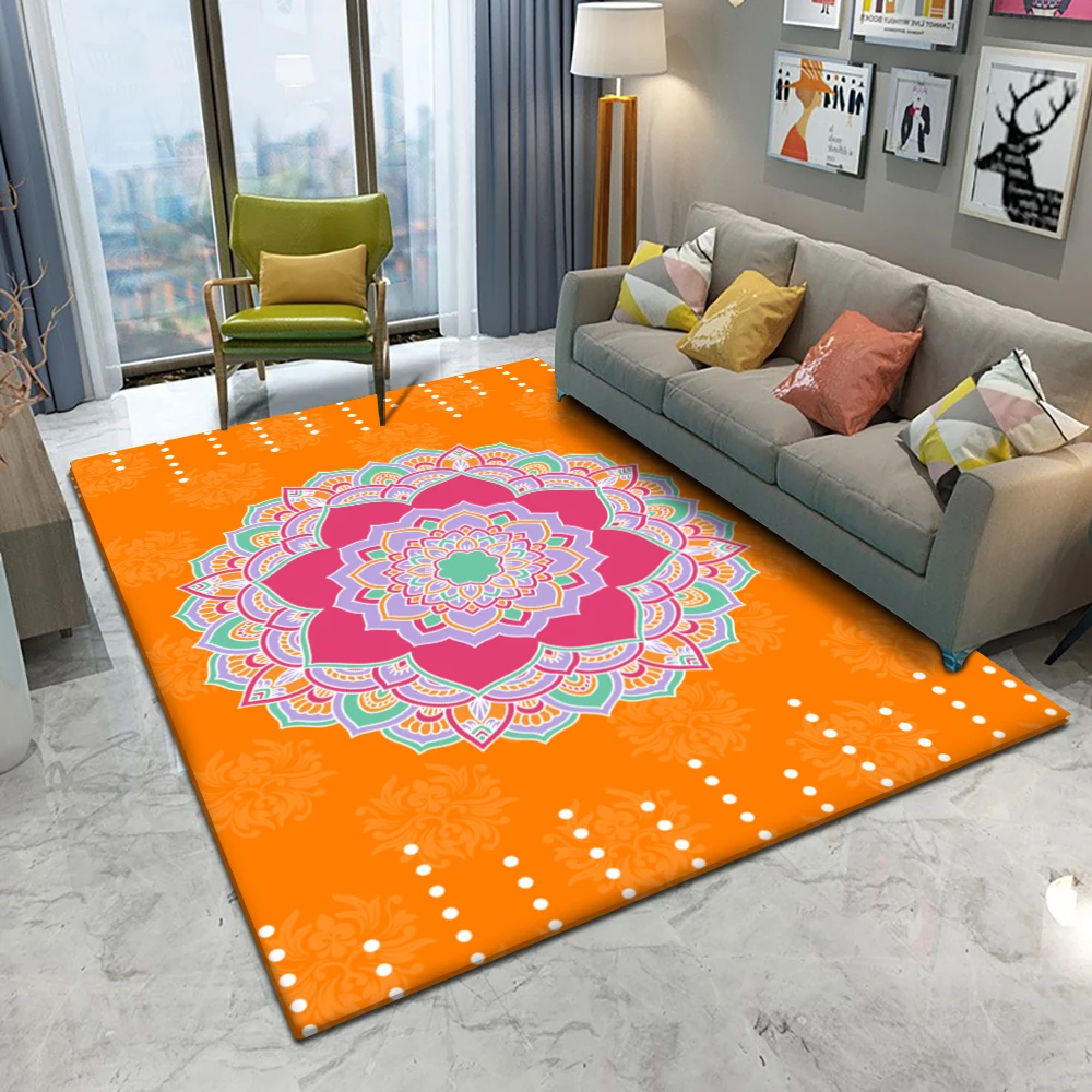 Bohemian Style Mandala Pattern Carpet Non-slip Bath Mat Soft Fluffy Flannel Living Room Bedroom Decor Carpet Carpet for Nursery