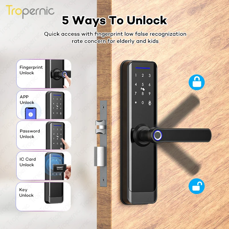 Tuya WiFi Smart Lock Fechadura Eletronica Security Protection Cerradura Inteligente Rfid Biometria Fingerprint Locks For  Home