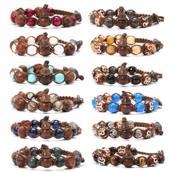 10mm Buddhist Natural Stone Beads Sandalwood Buddha Meditation Rosary Dzi Beads Bracelet Women's Men's Gourd Beads Bracelet