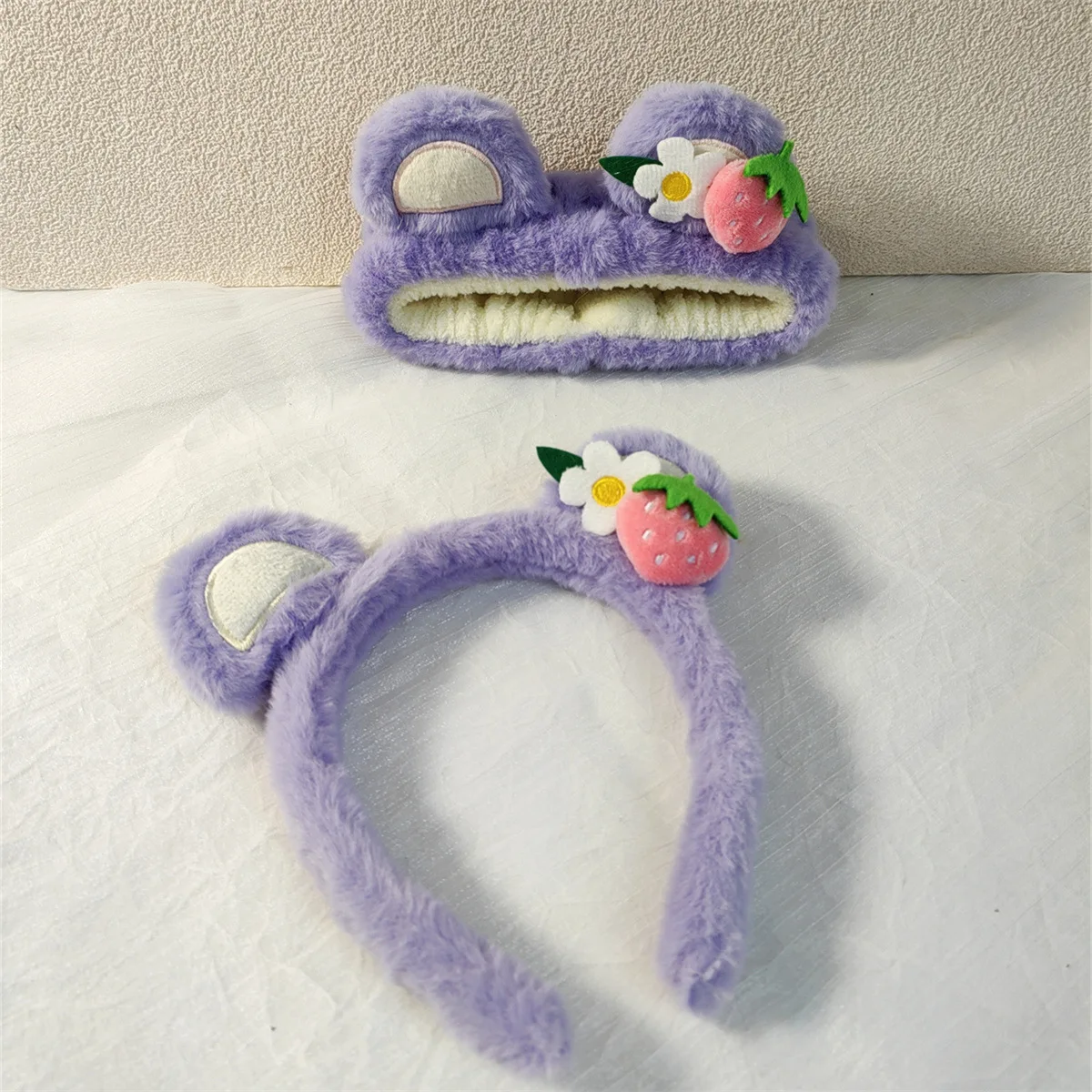 Fleece Cute Purple Strawberry Bear Ear Hairbands Girls Lovely Animal Headbands Cosplay Ornament Korean Fashion Hair Accessories