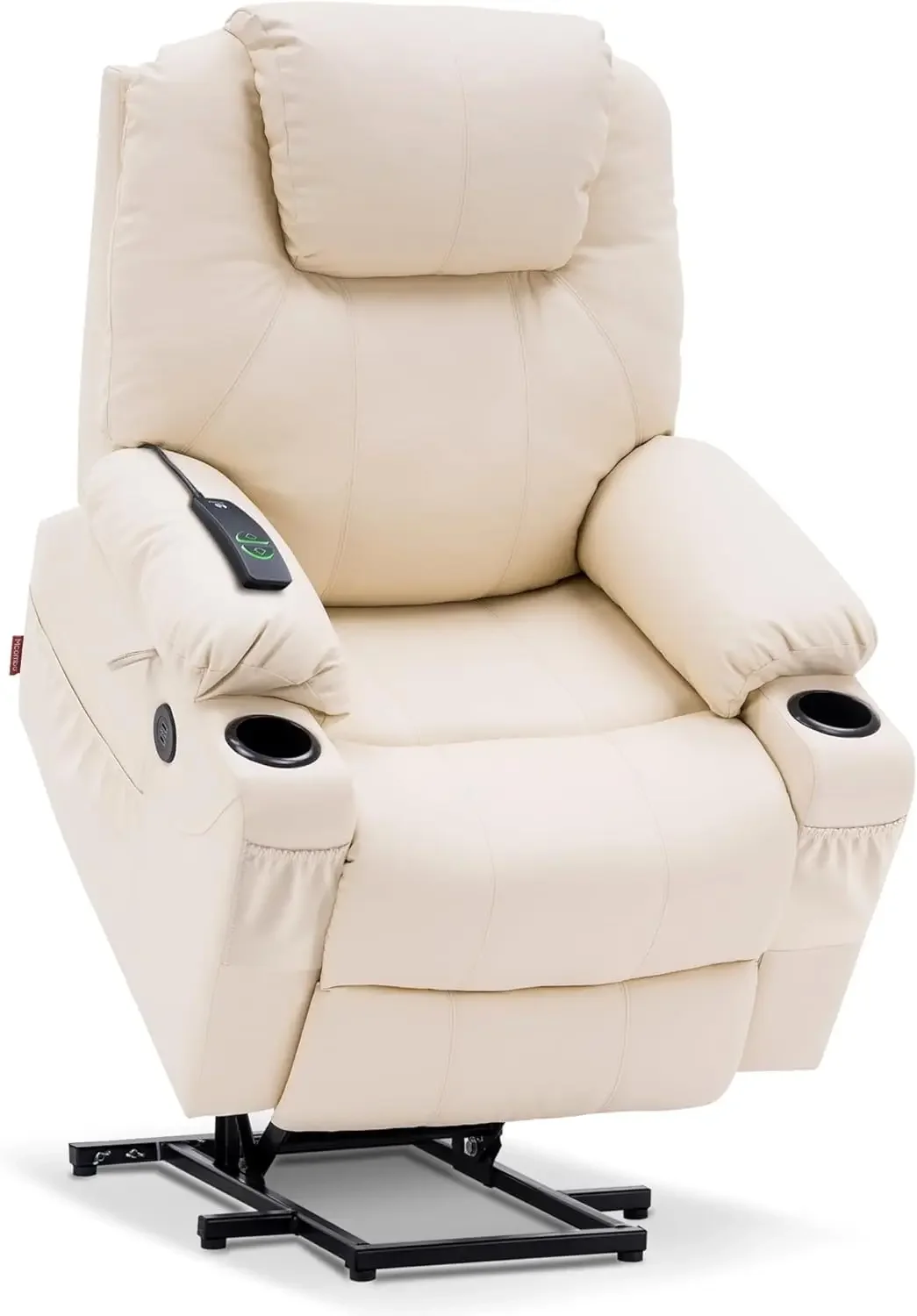 Electric Power Lift Recliner Chair Sofa with Massage and Heat for Elderly, 3 Positions, 2 Side Pockets, and Cup Holders,