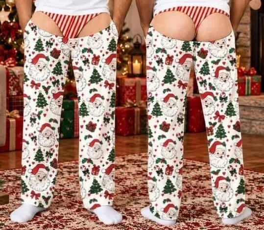 2026 Autumn/Winter New Funny Fake Butt Hollow Print Neutral Straight Pants, Christmas Party Family Gathering Casual Fun Pants