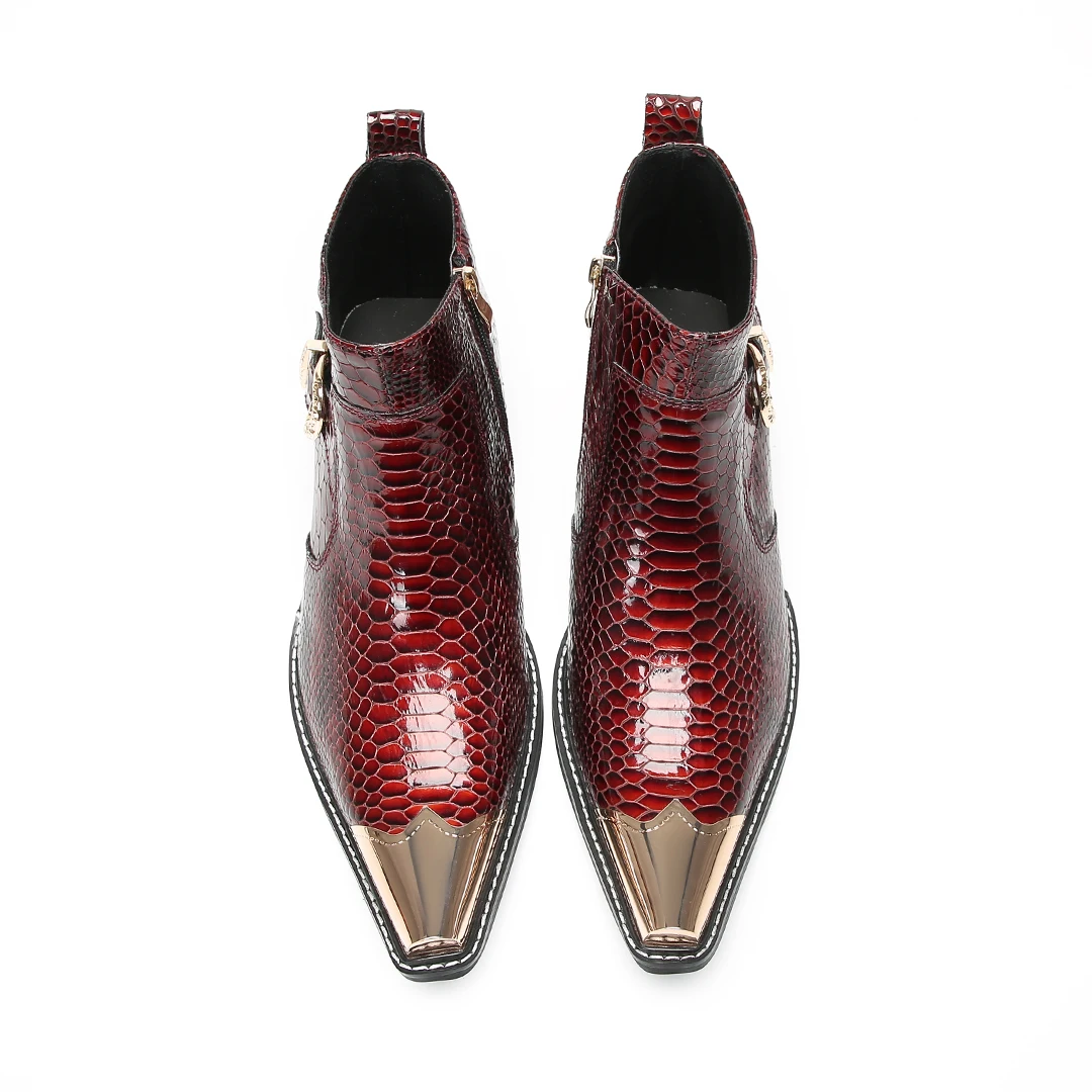 Red Pointed Toe real Leather Men Ankle Boots big size Club Party formal Dress Shoes fashion Male zipper Motorcycle Short Boots view 5