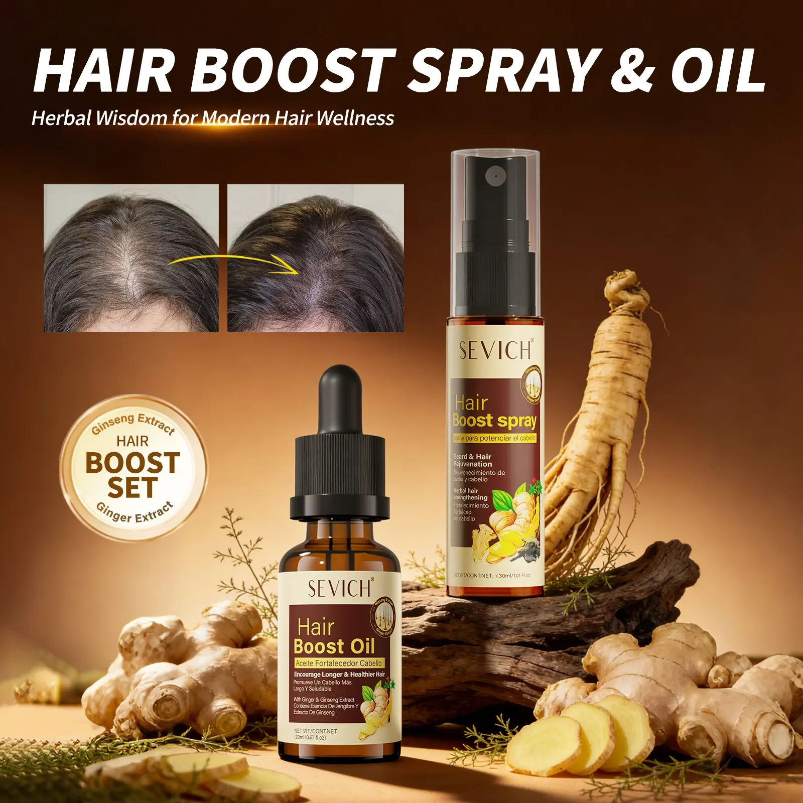 Hair Growth Oil Ginger Care Hair Spray Anti Hair Loss Fast Regrowth Oil Volume Hair Thickener Hair Growth Products for Women Men