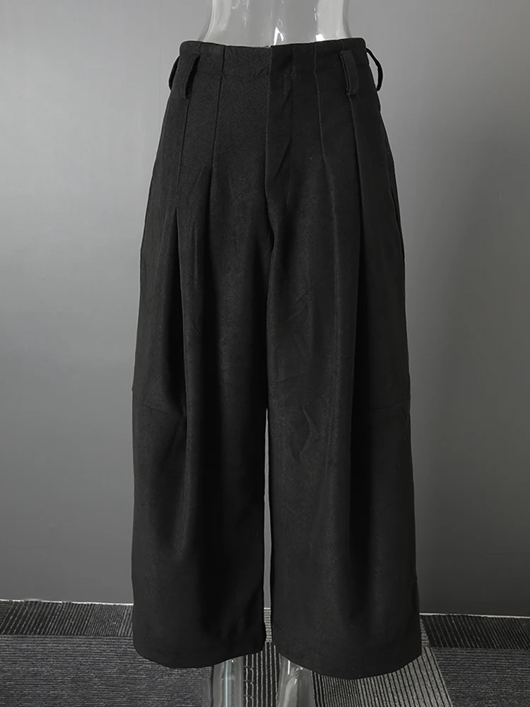 [LANMREM] 2026 Winter New Thick Warm Pants For Women High Waist Pleated Wide Leg Trousers Office Lady Clothes Minimalism 26C967