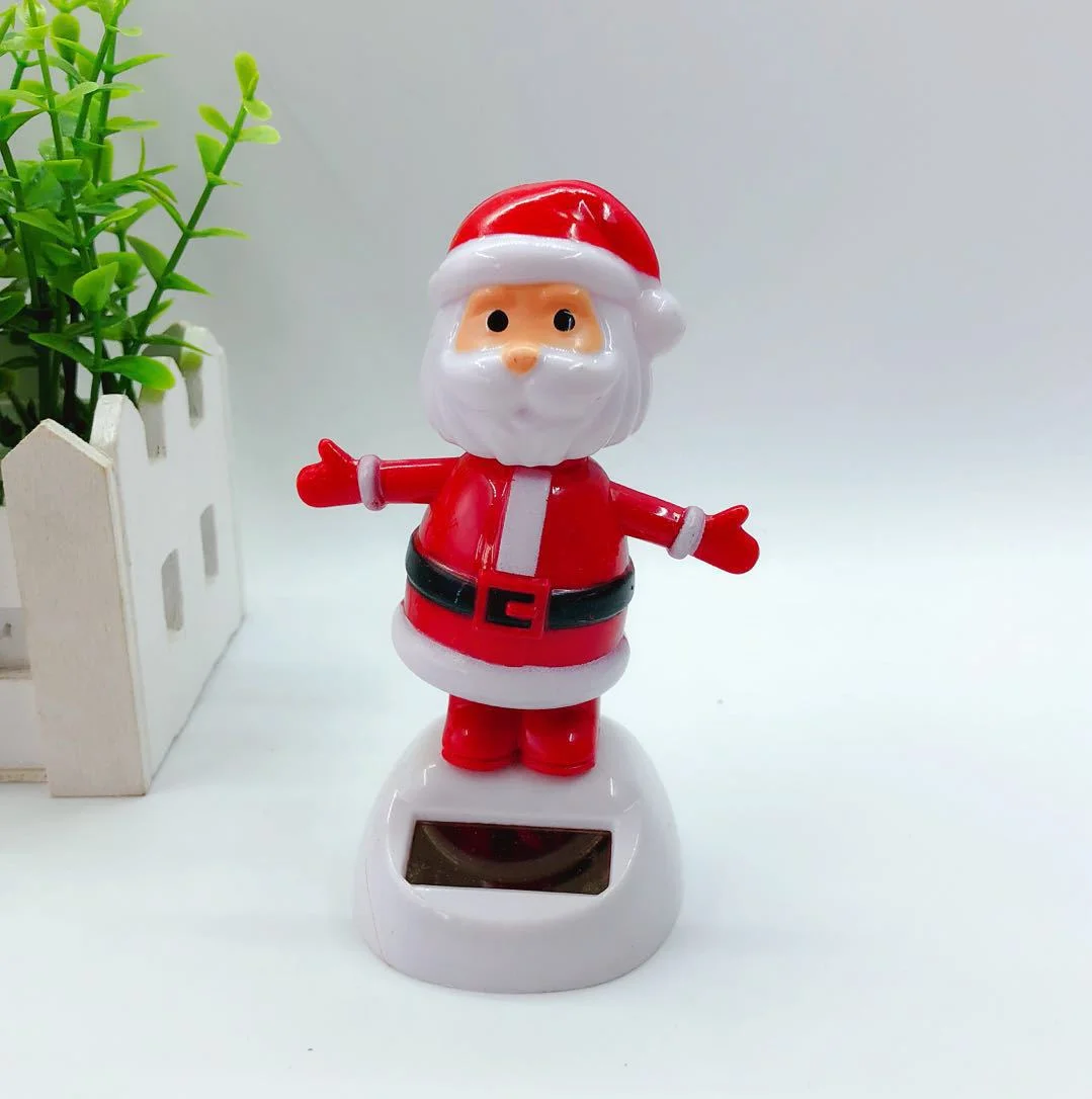 Solar Wobbling Christmas Car Ornament Cute Cartoon Bobblehead Xmas Gift for Kids Home Office Desktop Decoration