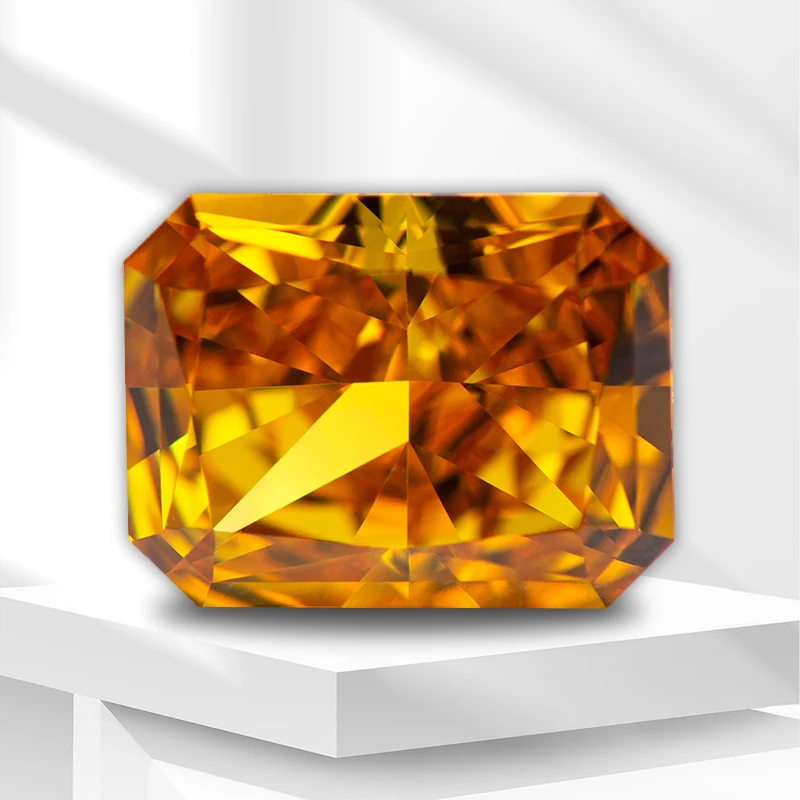 

4k Crushed Ice Cut Cubic Zirconia Stone Golden Yellow Color Radiant Shape Synthetic Lab Synthetic Cz Gems Shiny Quality Jewelry