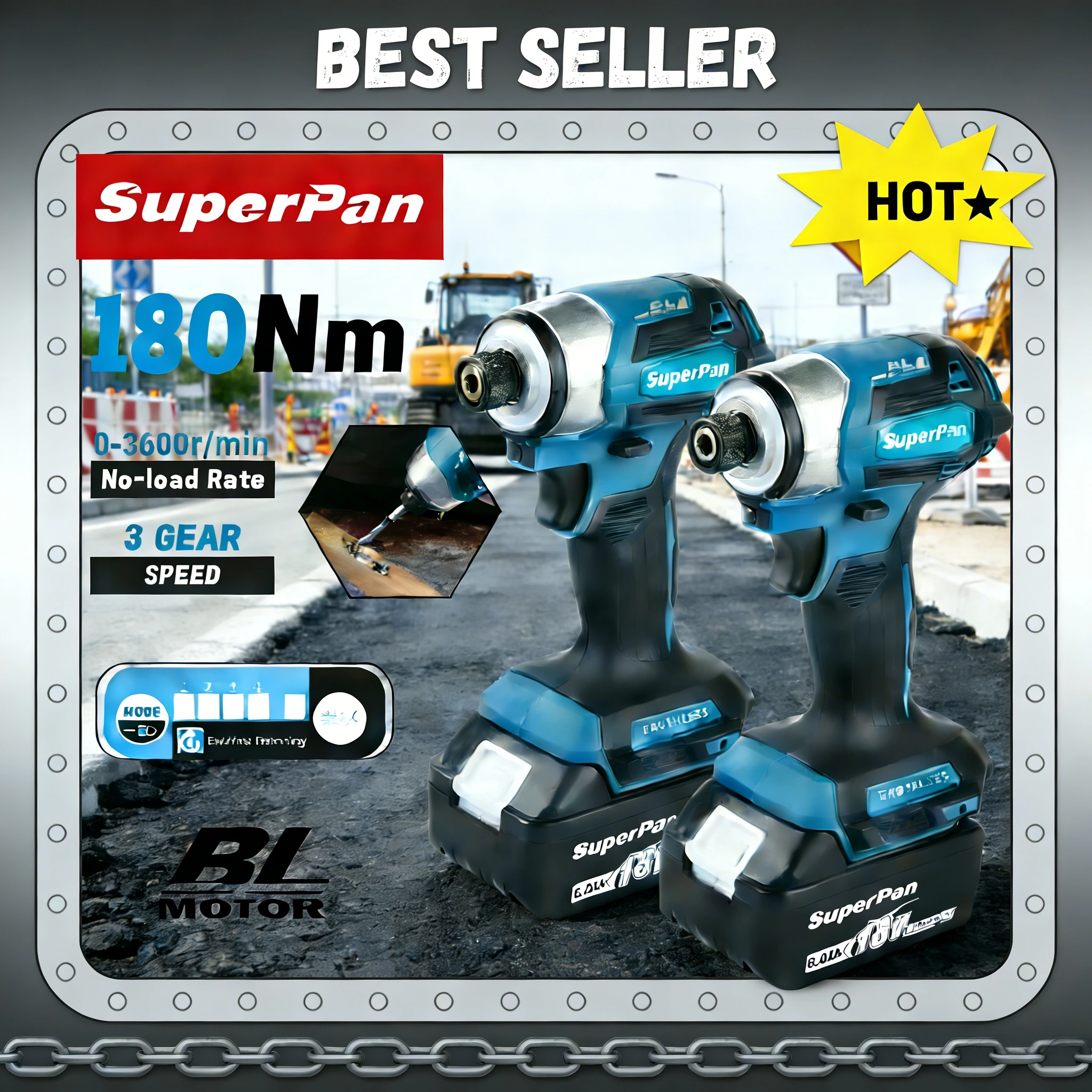 

Беспроводной бесщеточный ударный шуруповерт SuperPan SP173, 180 Н·м, 3 скорости, для проектов DIY и установки бытовой техники, совместим с аккумулятором Makita 18В.