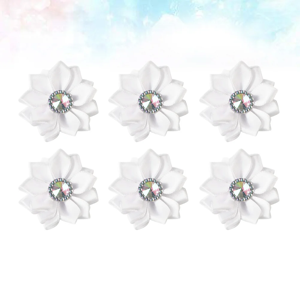 1 Bag of 20PCS DIY Chiffon Flowers Rhinestone Inlaid Bloom Decorative Headwear Accessories (White) cloth flower