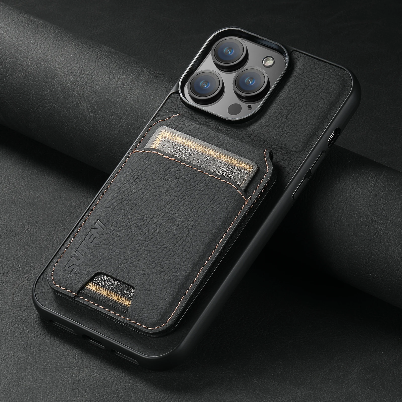 SUTENI Kartenhalter Kartenhülle Handyhülle Luxus PU Leder Handyhalter für iPhone 16 Pro Max 15Plus 14 13 12 11 XR X – Detail 2