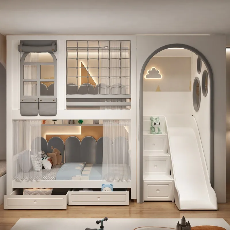 Fashion Solid wood children's upper and lower beds Bunk  Upper and lower bunk  Boys High and low storage