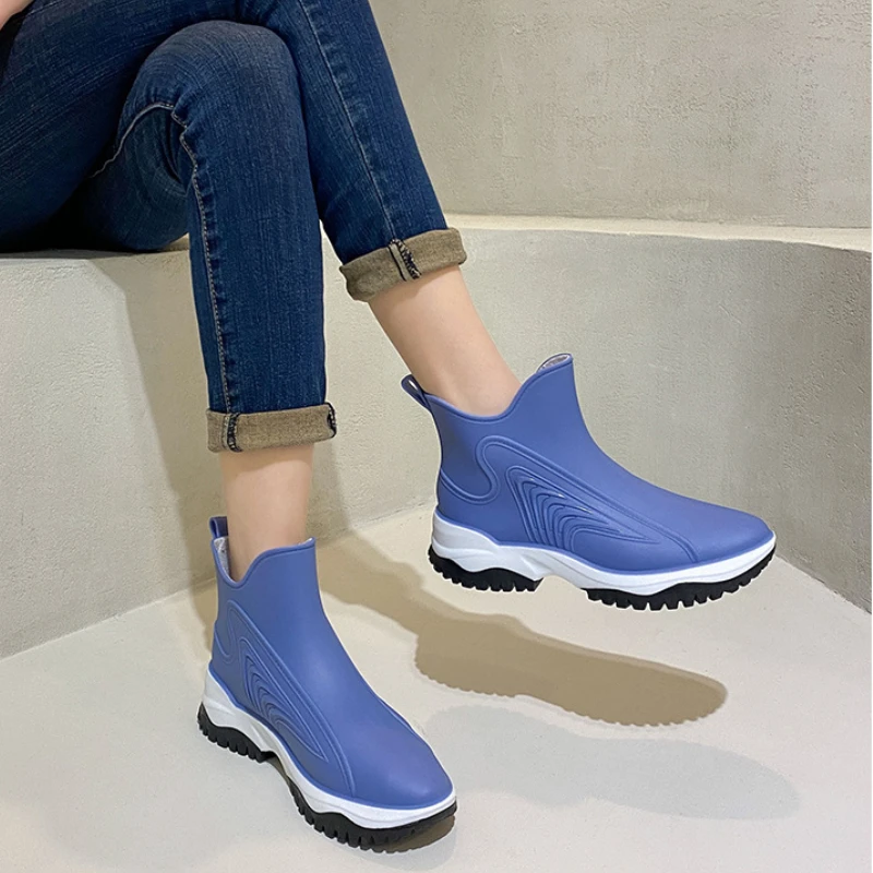 Insulated Rubber Boots for Women Waterproof Work Slip-on Platform Rain Shoes Woman Wear-resistant Galoshes Garden Rain Boots