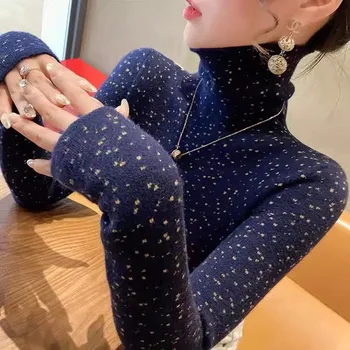 Kadın giyim rahat zarif Trendy kazak yeni bahar bayan uzun kollu balıkçı yaka gevşek triko kadın nokta moda üst giyim