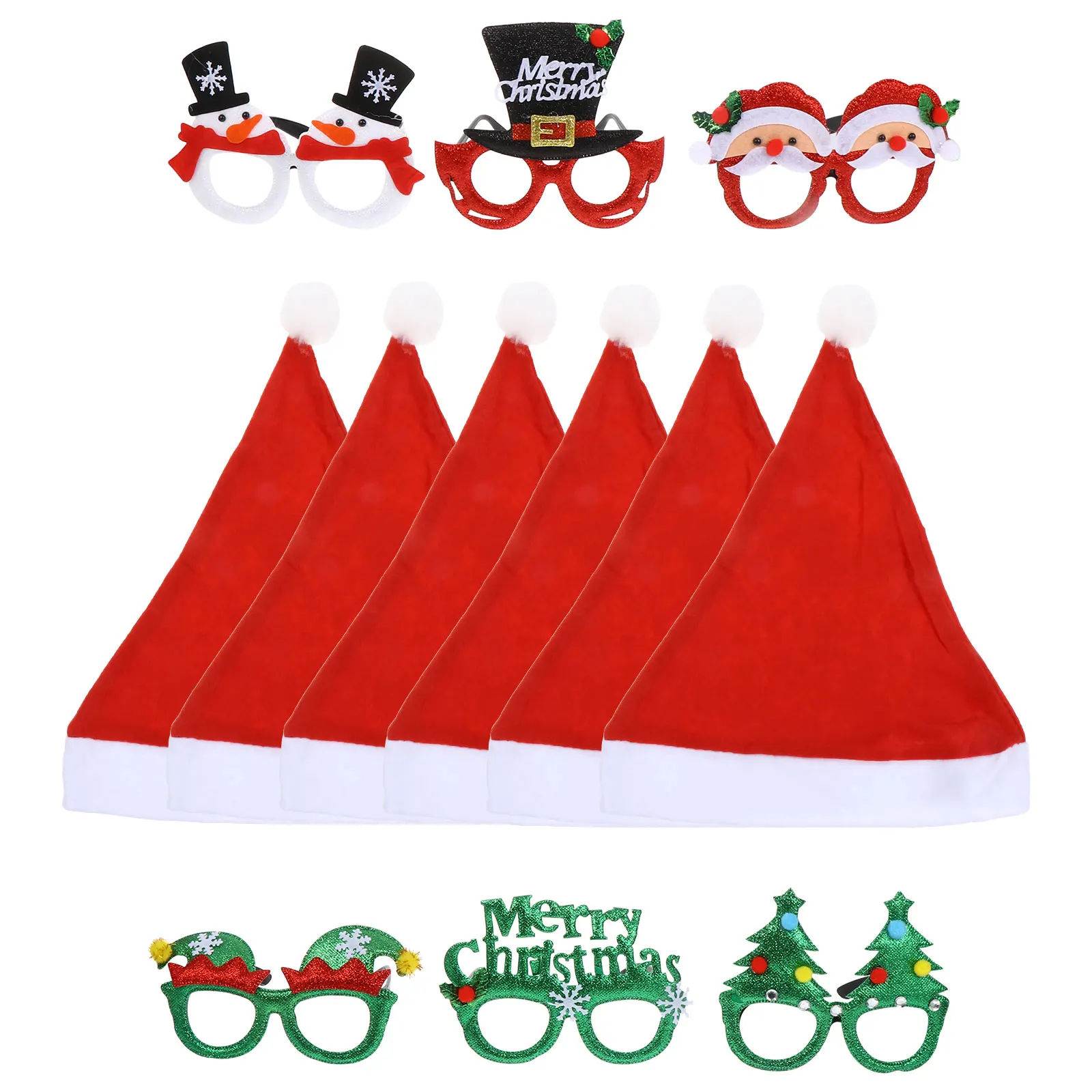 

Christmas Glasses Hat Set Party Prop Decoration Dressing Costumes Santa Xmas Frame Plastic Supply Style Child for Adults