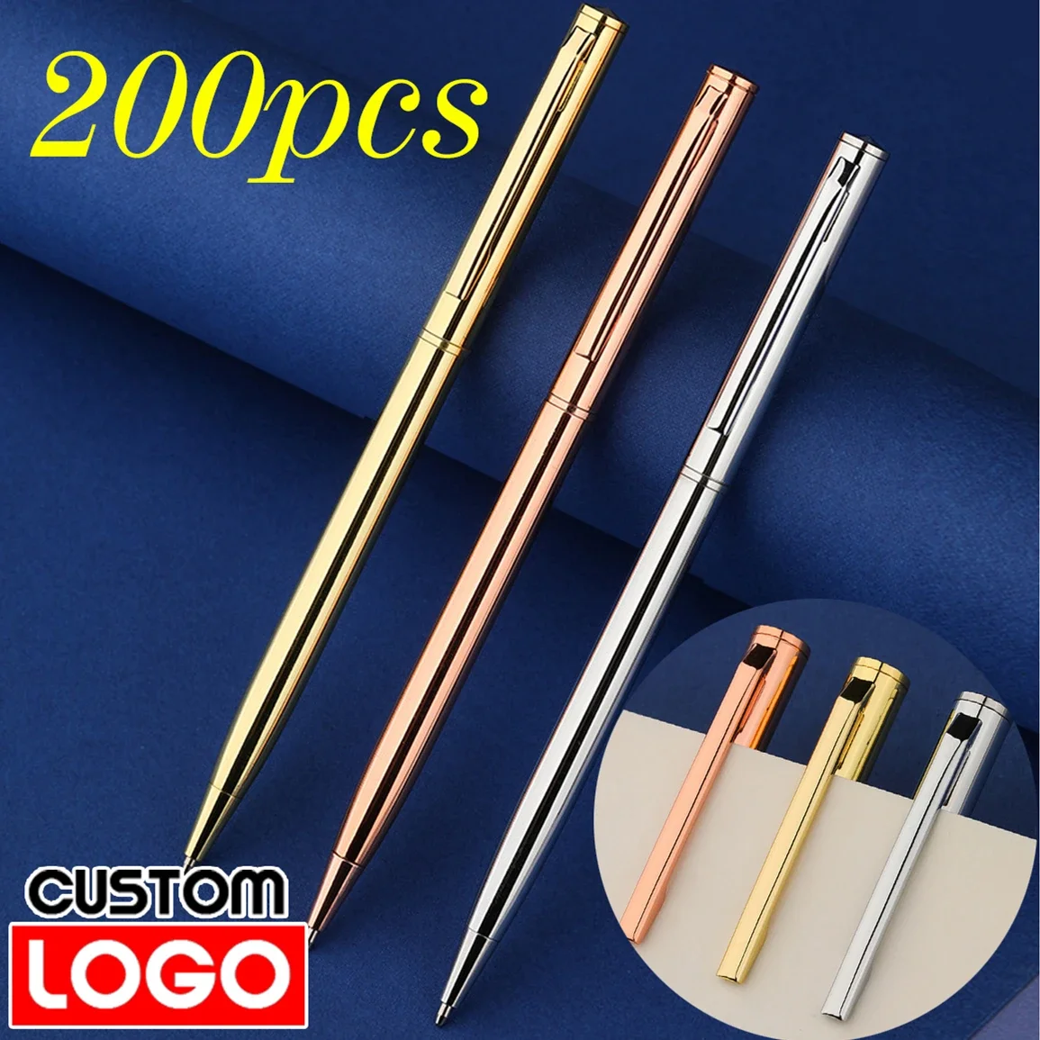 200pcs Metal Advertising Pen Free Custom LOGO Metal Ballpoint Pen Lettering Name Wholesale Hotel Gift Pen Office Supplies