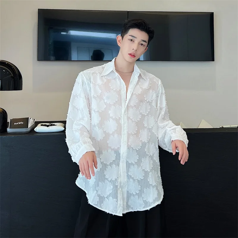 

Летняя новинка: свободная мужская рубашка с длинным рукавом для защиты от солнца, в корейском стиле, дышащая, молодежная, модная, приталенная, с принтом, не требует глажки...