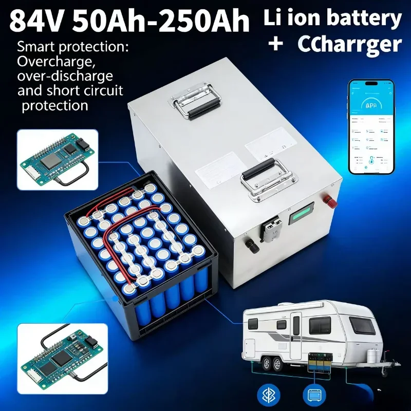84V 50Ah-250Ah High-Capacity Li-ion Battery Pack with Built-in Smart BMS & Bluetooth Monitoring, Premium Power Solution for 8KW/