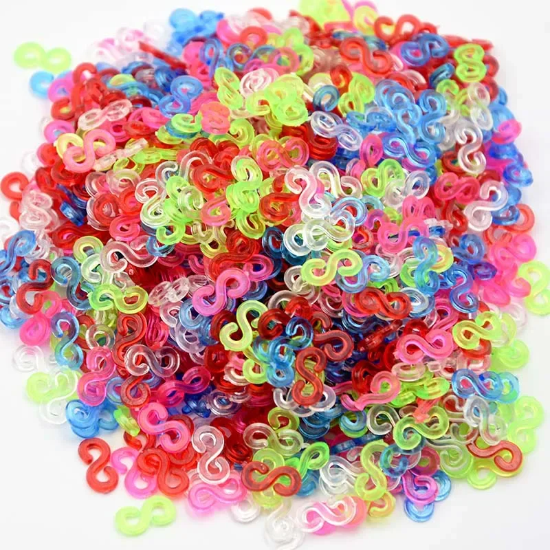 500/300/100 Acrylic S Clips Loom Rubber Band Clips Plastic Jewelry Connectors For Necklace Bracelet Making Colorful Clasp Refill