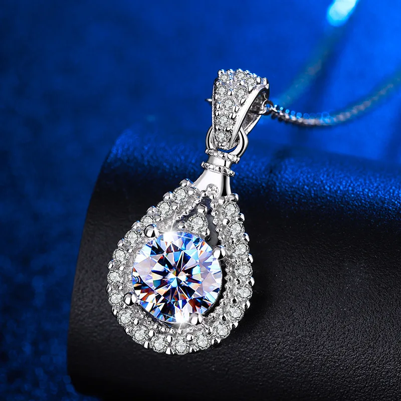 أحجار كريمة ساتشي-قلادات دلاية ماسية للنساء ، مجوهرات زفاف متلألئة ، قلادة فضة GRA S925 ، D VVS1 ، 1ct-20ct