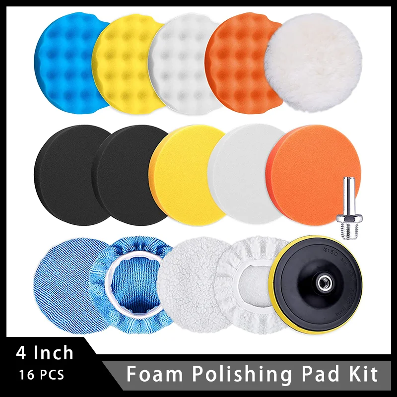 3 Inch Buffing Pads Foam Polishing Pad Kit 16 Pcs Polisher Pads Bonnet Wax Buffer Polish Pad for Car Buffer Attachment for Drill