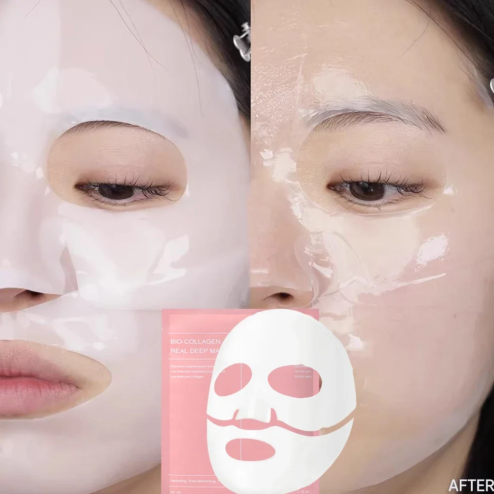 1/5/10PCs Bio Collagen Face Mask Shrink Pores Deep Hydrating Overnight Mask Moisturizing Refreshing Brightening Face Skin Care