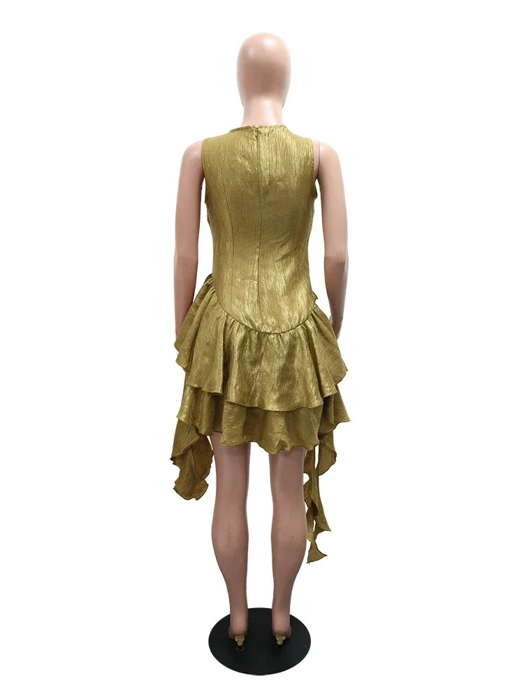 فساتين سادة بدون أكمام ورقبة دائرية للنساء أنيقة Dashiki طيات متدرجة ثلاثية الأبعاد فستان قصير للسيدات ملابس أفريقيا التقليدية